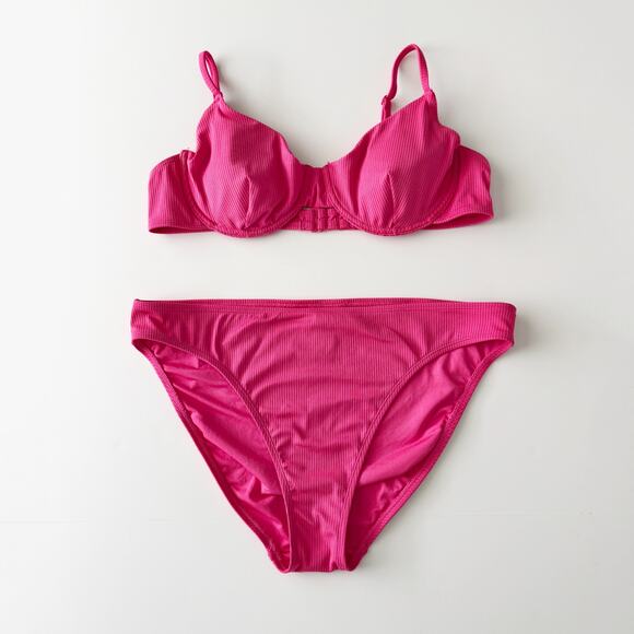 [Old Navy] Hot Pink Rib Knit Balconette Bikini Top Matching Bottoms Swimsuit XL - Picture 2 of 12